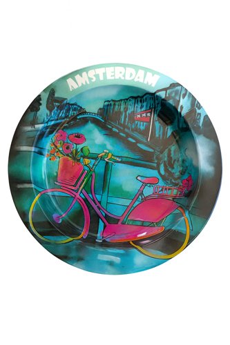 מאפרת מתכת עגולה – AMSTERDAM אופניים עם פרחים