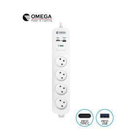 רב שקע 4 שקעים+מטען USB A/C