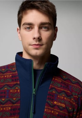 מעיל מיקרו-פליז גברים Sequoia Grove Printed Full Zip יין אדום - Columbia(קולומביה)