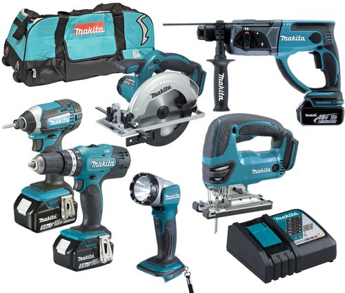סט 6 כלים 18V נטען מטען 3 סוללות 5A ומטען MAKITA DLX6068T