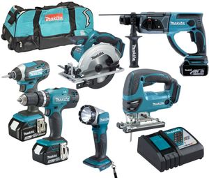 סט 6 כלים 18V נטען מטען 3 סוללות 5A ומטען MAKITA DLX6068T