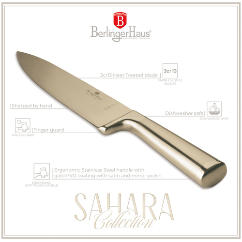 סט סכינים זהב עם מעמד עץ אקציה Berlinger Haus BH3125