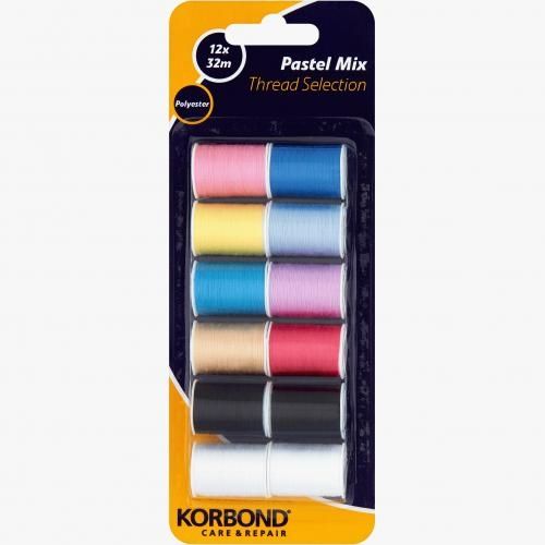 סט 12 חוטי פוליאסטר בגווני פסטל 7822 KORBOND