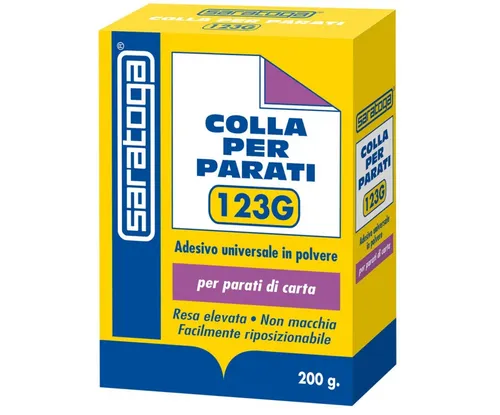 אריזת דבק טפטים Saratoga Colla per Parati 123G 200 גרם - דבק באבקה שקוף שאינו מכתים ומאפשר מיקום מחדש נוח עם הכנה מהירה תוך 5 דקות