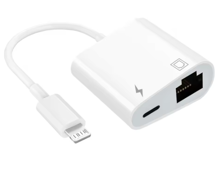 מתאם אייפון LIGHTNING זכר ל2 יציאות רשת RJ45  ו TYPE C