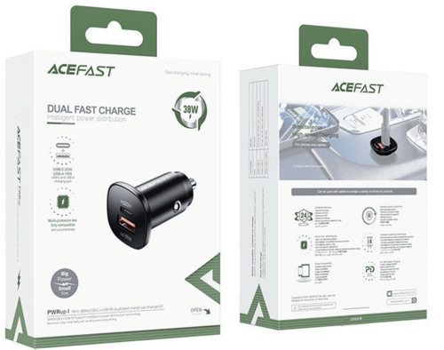 מטען רכב מתכתי דו־יציאות ACEFAST B1 mini 38W (USB-C + USB-A)