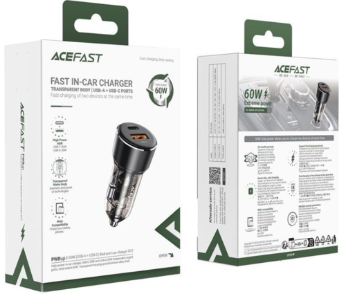 מטען רכב דו־יציאות ACEFAST B12 60W (USB-A + USB-C)