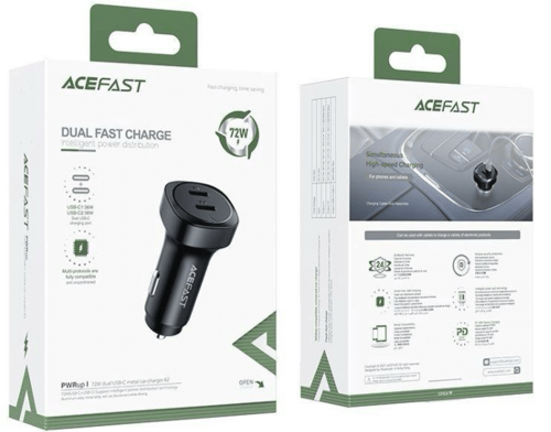 מטען רכב דו־יציאות ACEFAST B2 – ‎72W (2×USB-C)