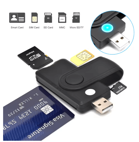  קורא כרטיסים חכם USB SIM/IC/ID/EMV/SD/TF/MMC תואם Windows & Linux