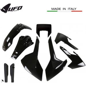 סט פלסטיקה UFO Husqvarna TE-TX-FE 17-19 כולל מסגרת פנס ומגיני בולמים שחור