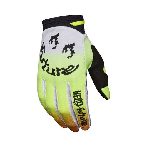 כפפות רכיבה פוקס לבן / צהוב - FOX 180 HELLO FUTURE GLOVE V25
