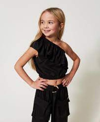 Slated shoulder top with flounce