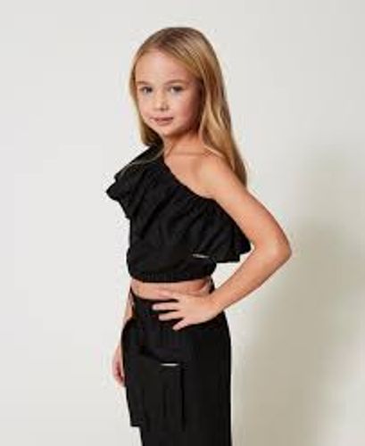 Slated shoulder top with flounce