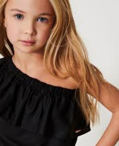 Slated shoulder top with flounce