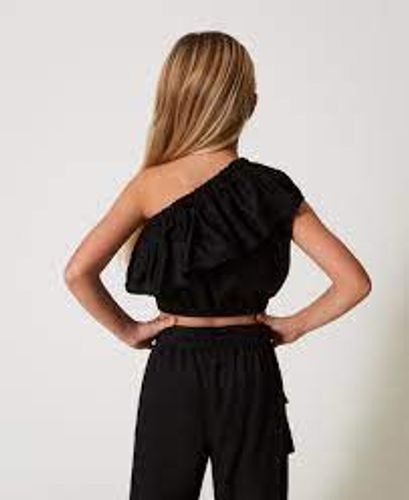 Slated shoulder top with flounce