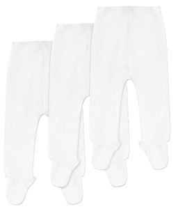 שלישיית מכנסי תינוק רגלית פלנל 100% כותנה NB - לבן