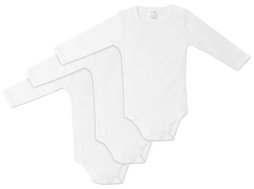 שלישיית בגדי גוף עם שרוול ארוך לתינוק עשוי פלנל 100% כותנה 0-3 - לבן