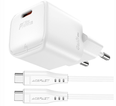 סט מטען קיר ACEFAST A77 mini GaN – PD 30W, יציאת USB-C יחידה + כבל  Type-C