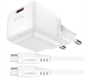 סט מטען קיר ACEFAST A77 mini GaN – PD 30W, יציאת USB-C יחידה + כבל  Type-C