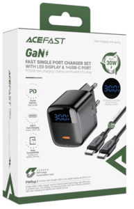סט מטען קיר GaN מהיר עם צג LED – 30W PD, יציאה אחת USB-C