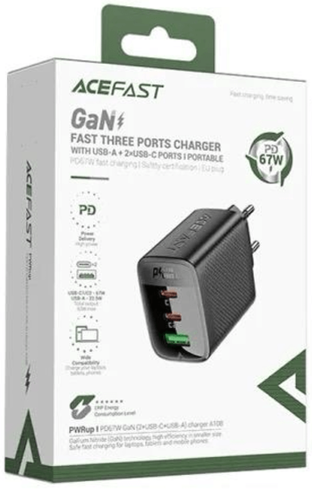 מטען קיר GaN תלת־יציאות ACEFAST – ‎PD 67W (2×USB-C + USB-A)