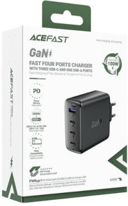 מטען קיר GaN מהיר – ACEFAST 100W עם 4 יציאות (3×USB-C + 1×USB-A)