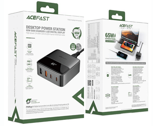 ACEFAST Z6 – מטען שולחני GaN ‎65W (2×USB-C + 2×USB-A) – EU