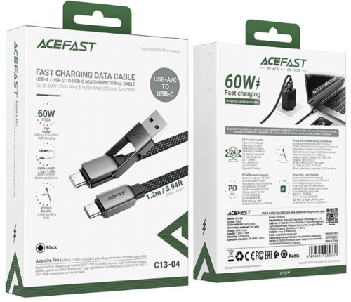 כבל טעינה/נתונים ACEFAST C13-04 – USB-A/C ל-USB-C, ‎60W, אורך ‎1.2m