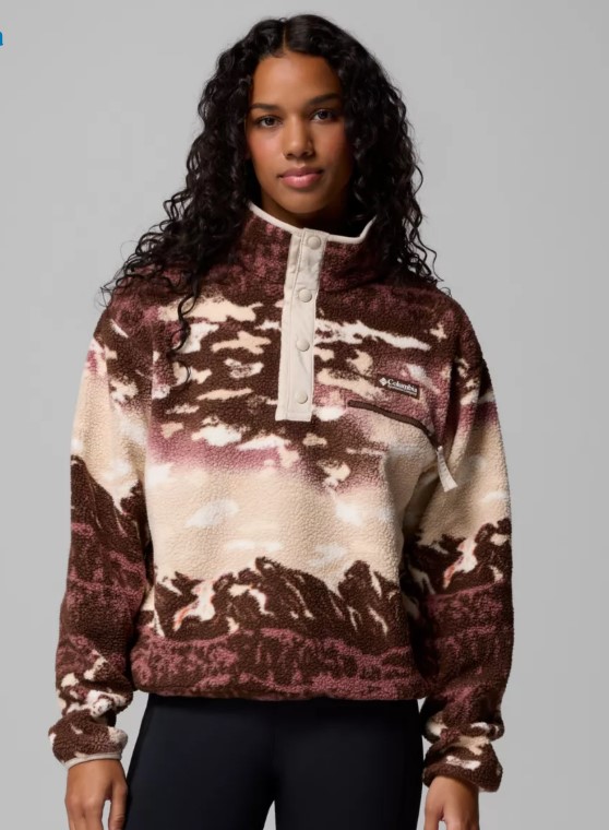 מעיל מיקרופליז נשים Helvetia™ II Printed Cropped Half Snap Tobacco