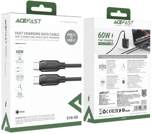 כבל טעינה/נתונים ACEFAST C16-03 – USB-C ל-USB-C, עד ‎60W