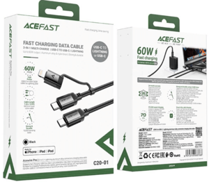 כבל טעינה/נתונים ACEFAST C20-01 – 2-in-1 USB-C ↔ USB-C / Lightning, עד 60W