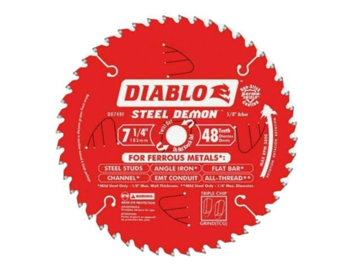 להב מסור Diablo 7-1/4 אינץ' פלדה Demon 48 שיניים חוד קרביד מתכת ברזלית D0748CFX