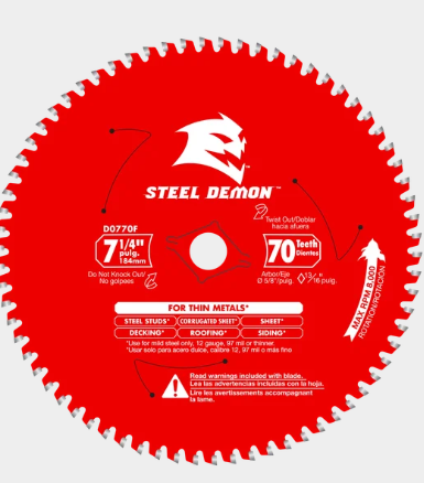 להב מסור קרביד Demon™ פלדה 7-1/4 אינץ' x 70 שיניים למתכת דקה דיאבלו דגם D0770F