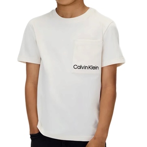 חולצה CALVIN KLEIN מידות 4-16 לילדים בגוון שמנת עם כיס