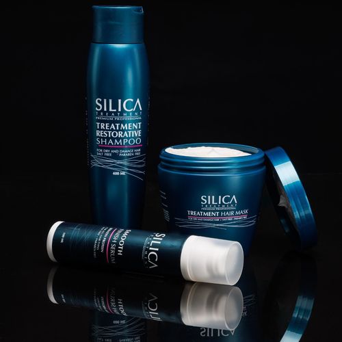 ערכת מוצרים לשיקום השיער לאחר החלקה SILICA שמפו+מסכה+סרום סיליקה+מברשת שיער