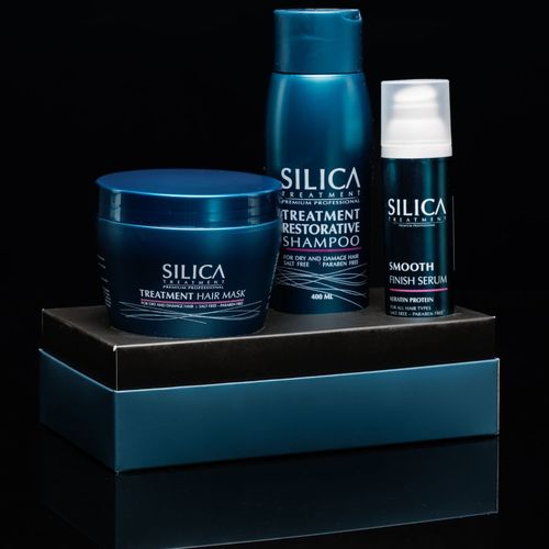 ערכת מוצרים לשיקום השיער לאחר החלקה SILICA שמפו+מסכה+סרום סיליקה+מברשת שיער