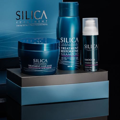 ערכת מוצרים לשיקום השיער לאחר החלקה SILICA שמפו+מסכה+סרום סיליקה+מברשת שיער