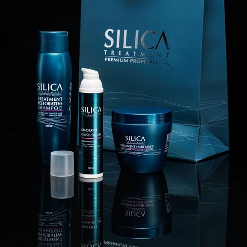 ערכת מוצרים לשיקום השיער לאחר החלקה SILICA שמפו+מסכה+סרום סיליקה+מברשת שיער