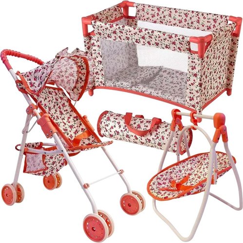 סט עגלה + סלקל + מיטה לבובה מבית New York Doll Collection