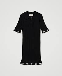 Short knit dress with polo shirt neck