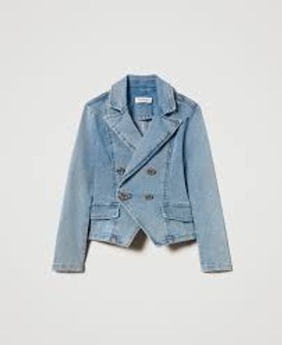 Denim jacket with logo buttons