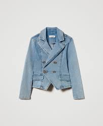 Denim jacket with logo buttons