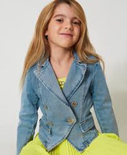 Denim jacket with logo buttons