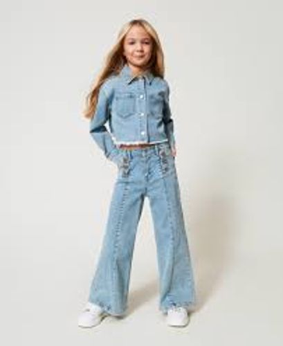 Wide leg jeans with logo buttons Girl, Blue |