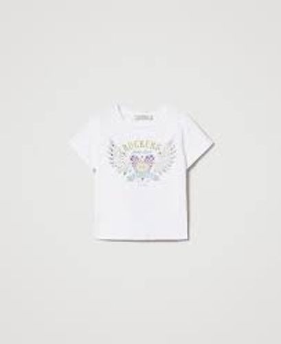 T-shirt with print and rhinestones