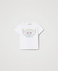 T-shirt with print and rhinestones