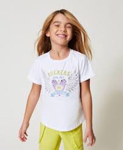 T-shirt with print and rhinestones
