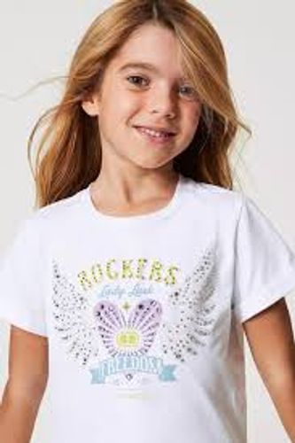 T-shirt with print and rhinestones