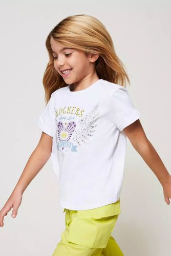 T-shirt with print and rhinestones