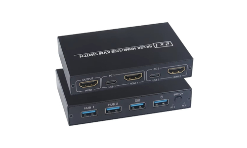 שני מחשבים מסך מקלדת ועכבר אחד מיתוג  KVM SWITCH, 2 PORT USB HDMI 